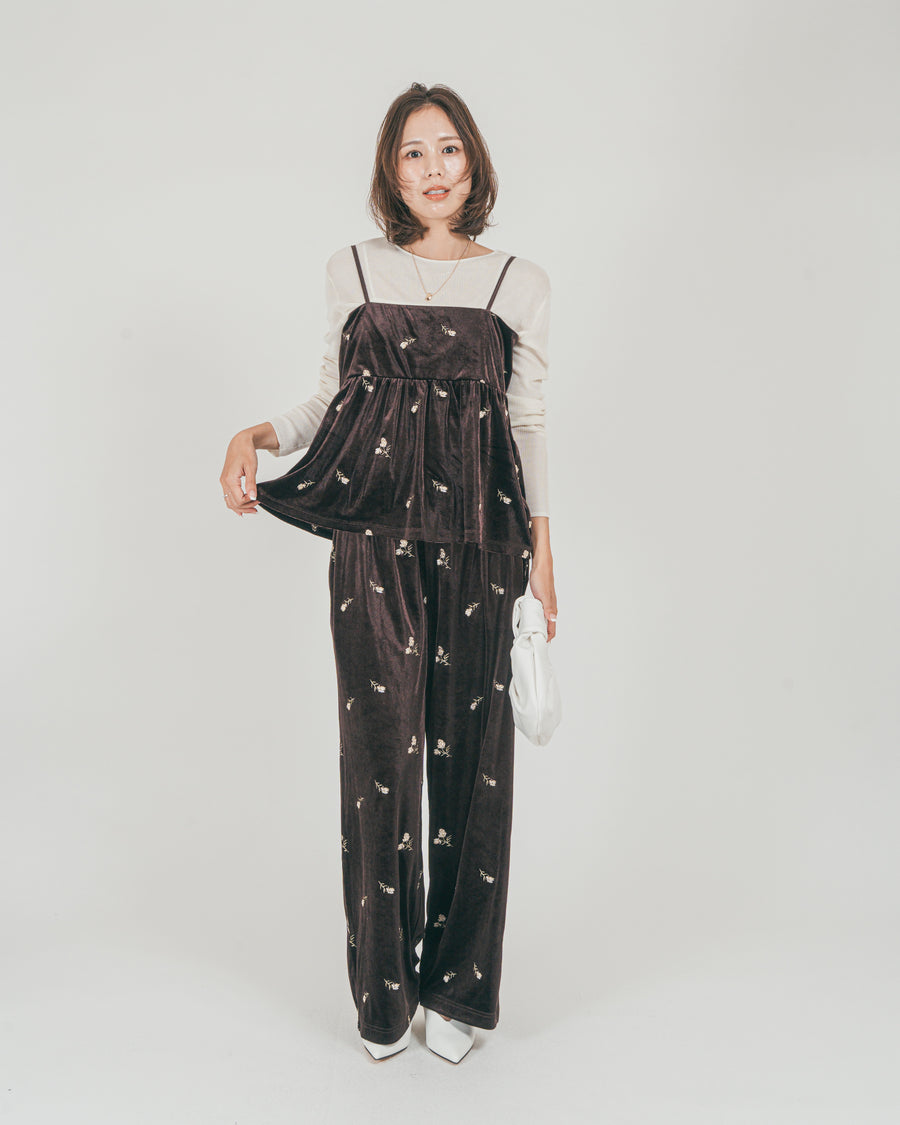 Flower刺繍 ベロアパンツ