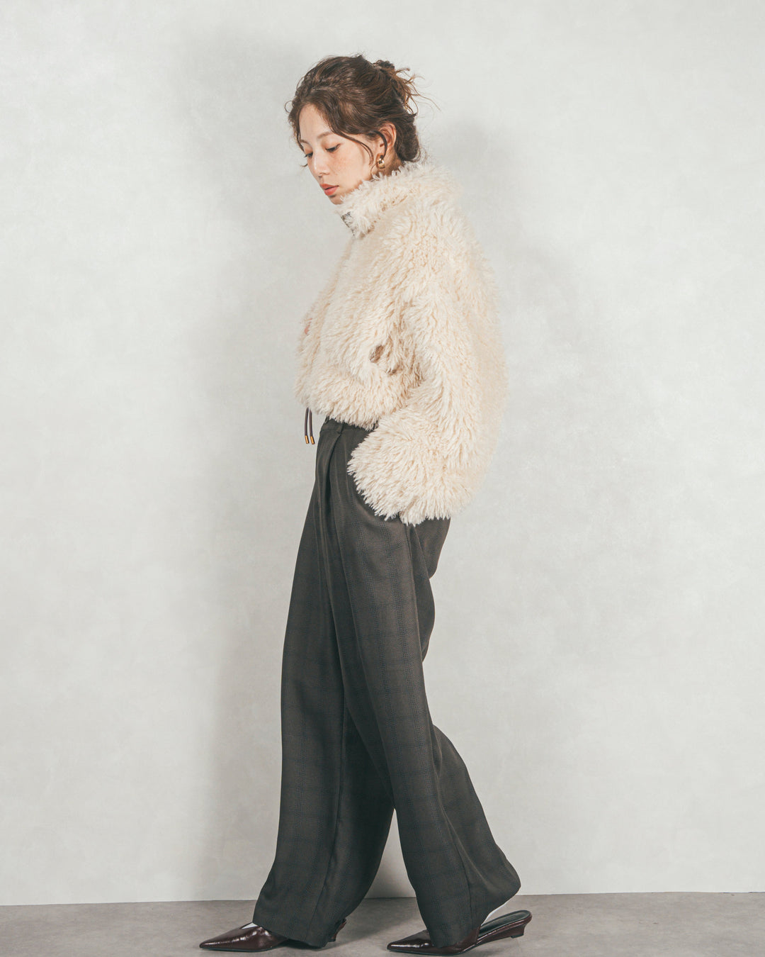 メランジチェックStraightパンツ (CHARCOAL)