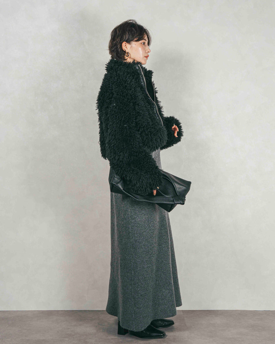 ［SET］プードルボアZipショートコート+メランジKnitロングワンピース（2SET）