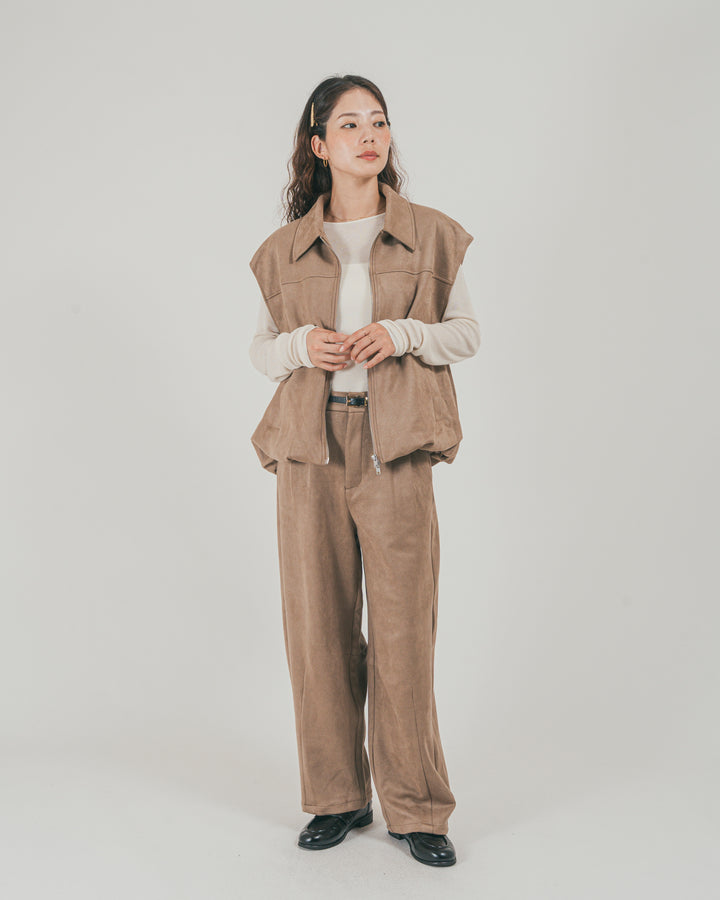 ［SET］スウェードライク Zipベスト + スウェードライク Curveパンツ（2SET）