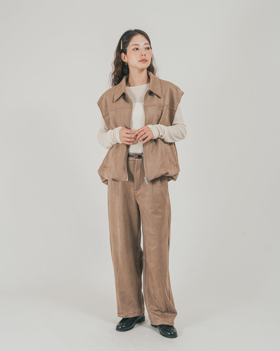 ［SET］スウェードライク Zipベスト + スウェードライク Curveパンツ（2SET）