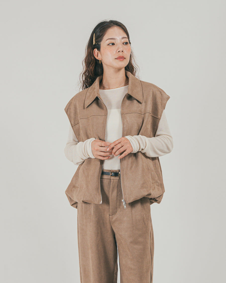 ［SET］スウェードライク Zipベスト + スウェードライク Curveパンツ（2SET）