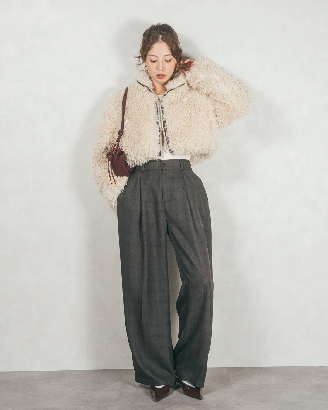 メランジチェックStraightパンツ (CHARCOAL)