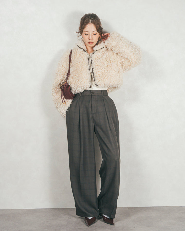 メランジチェックStraightパンツ (CHARCOAL)