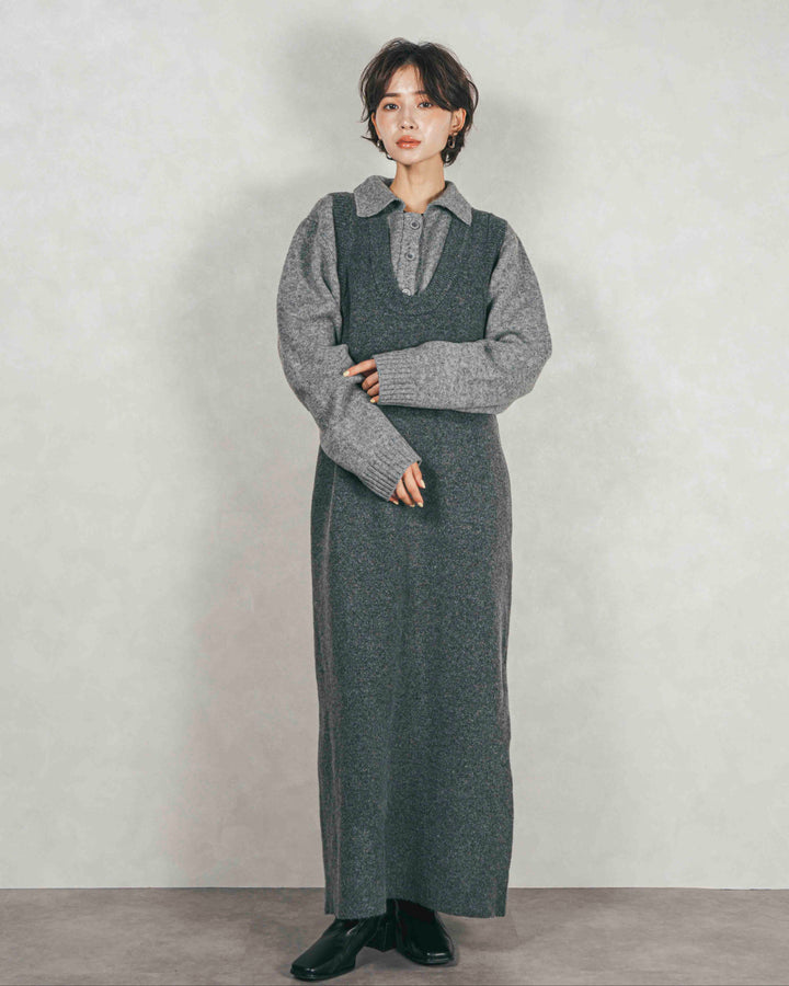 ［SET］テディボア Middleコート+メランジKnitロングワンピース（2SET）