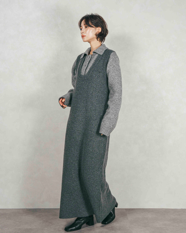 メランジKnitロングワンピース (CHARCOAL GRAY)