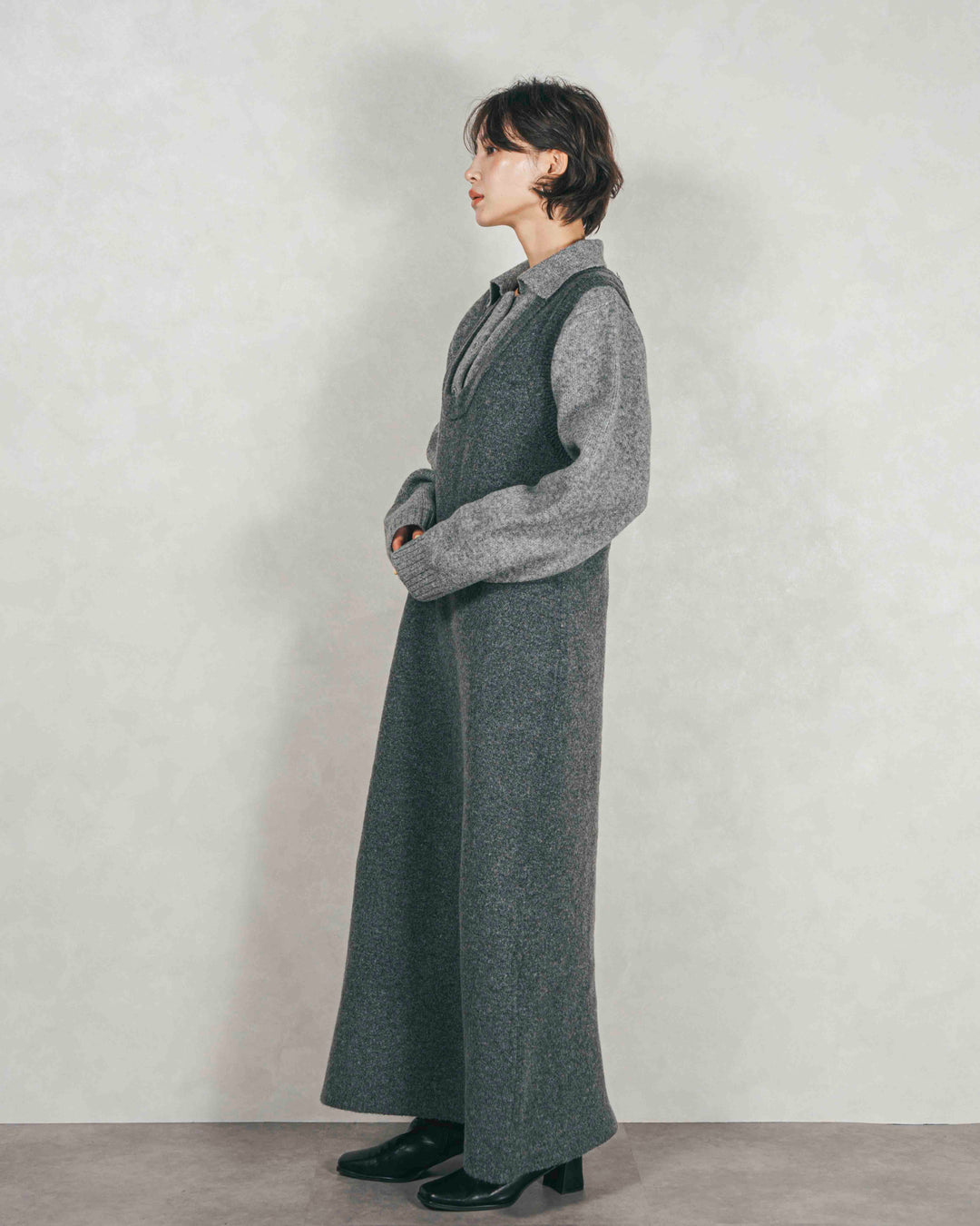 メランジKnitロングワンピース (CHARCOAL GRAY)
