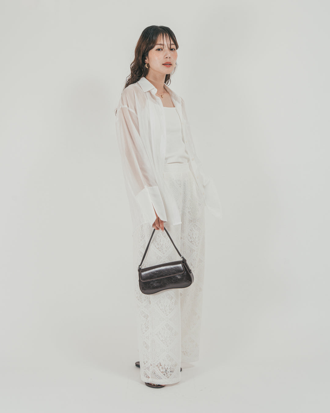 ［SET］Clear Sheer オーバーシャツ + Blockレース　ストレートパンツ（2SET）