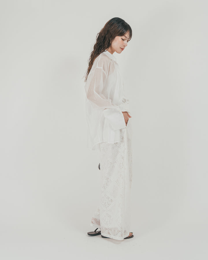 ［SET］Clear Sheer オーバーシャツ + Blockレース　ストレートパンツ（2SET）