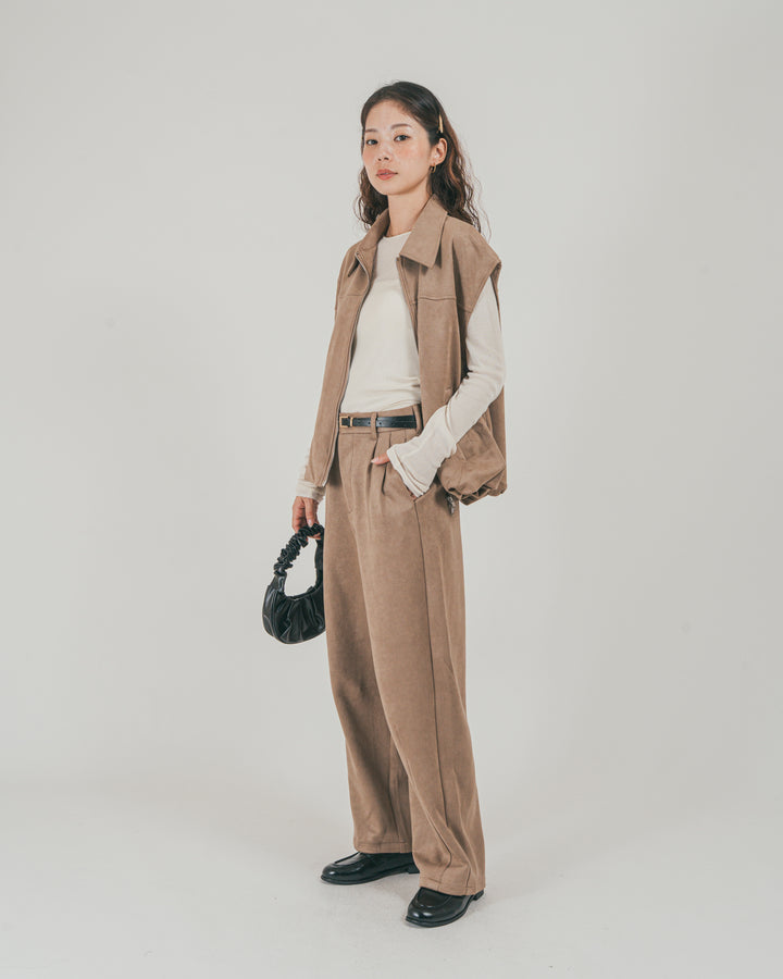 ［SET］スウェードライク Zipベスト + スウェードライク Curveパンツ（2SET）