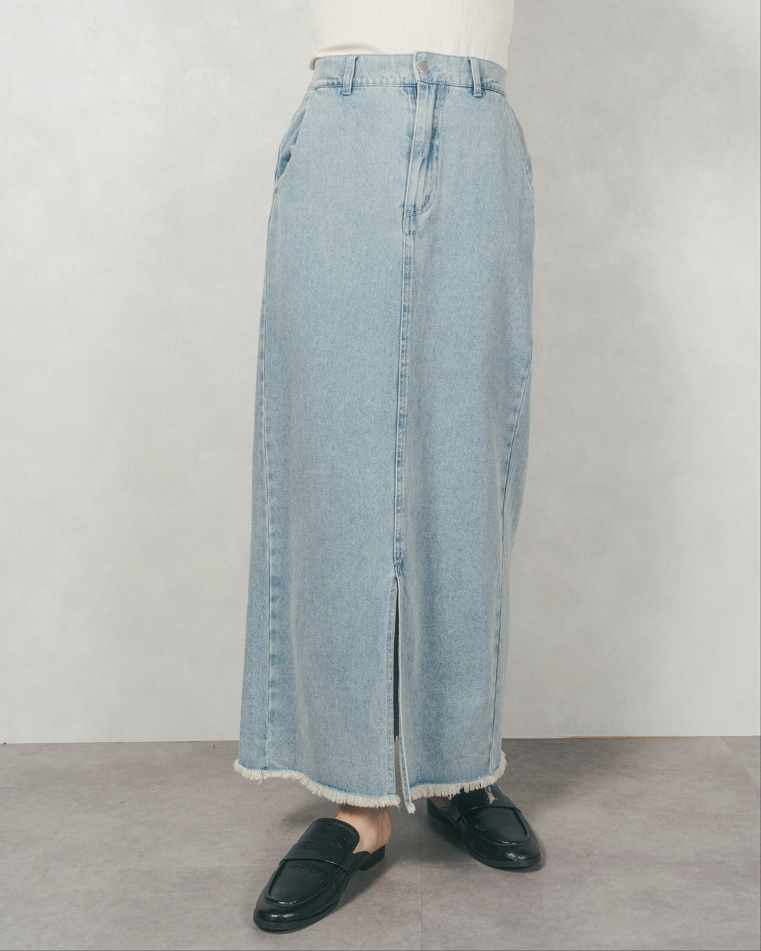 ［SET］テディボア Middleコート+フロントスリット Iラインデニムスカート（2SET）