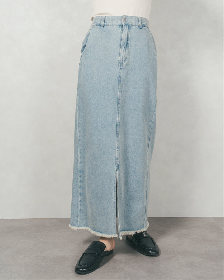 ［SET］テディボア Middleコート+フロントスリット Iラインデニムスカート（2SET）