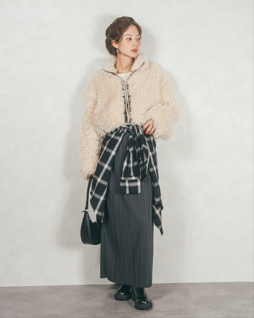 プードルボアZipショートコート (ECRU)