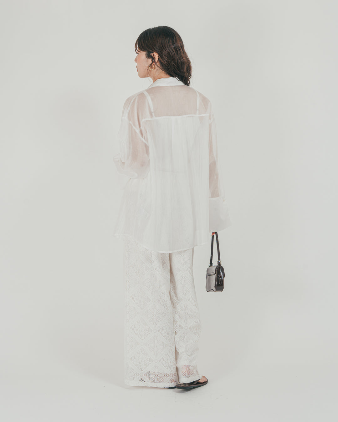 ［SET］Clear Sheer オーバーシャツ + Blockレース　ストレートパンツ（2SET）