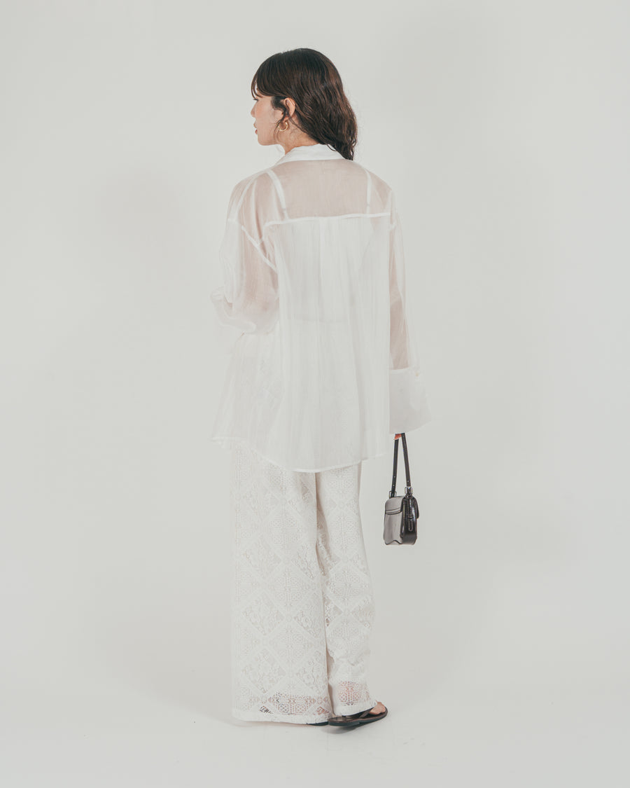 ［SET］Clear Sheer オーバーシャツ + Blockレース　ストレートパンツ（2SET）