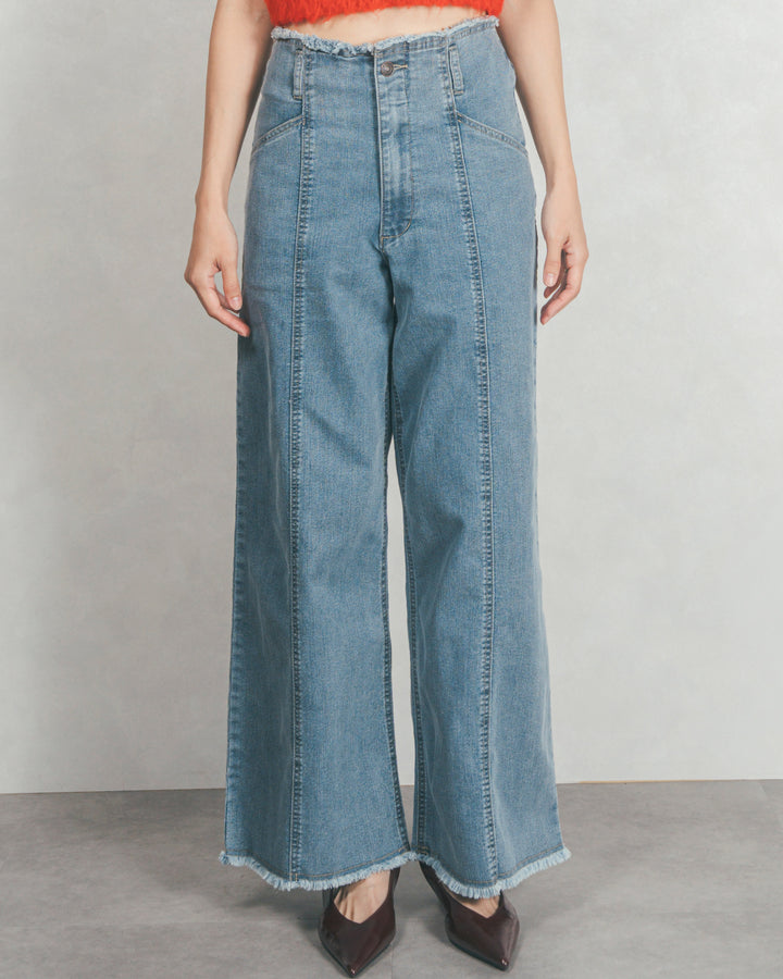 ［SET］Cloudyメランジ襟付きカーディガン+Cloudyメランジクロップドベスト+センターシーム リラックスワイドデニム（3SET）