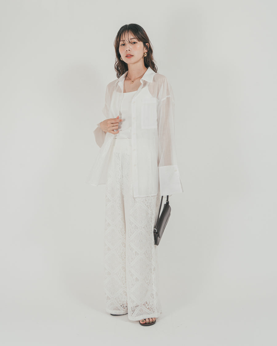 ［SET］Clear Sheer オーバーシャツ + Blockレース　ストレートパンツ（2SET）
