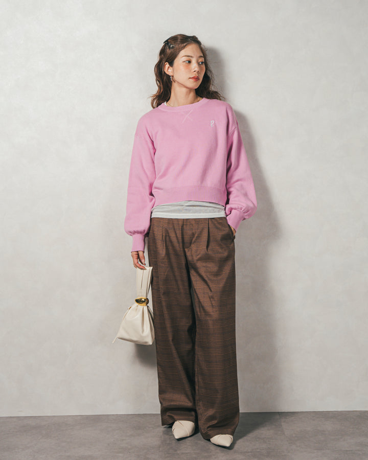 ［SET］スウェットライクロゴ刺繍ニット+Effortless チェックジャケット+Effortless チェックタックパンツ（3SET）