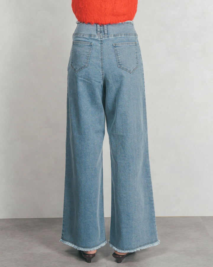 ［SET］Cloudyメランジ襟付きカーディガン+Cloudyメランジクロップドベスト+センターシーム リラックスワイドデニム（3SET）