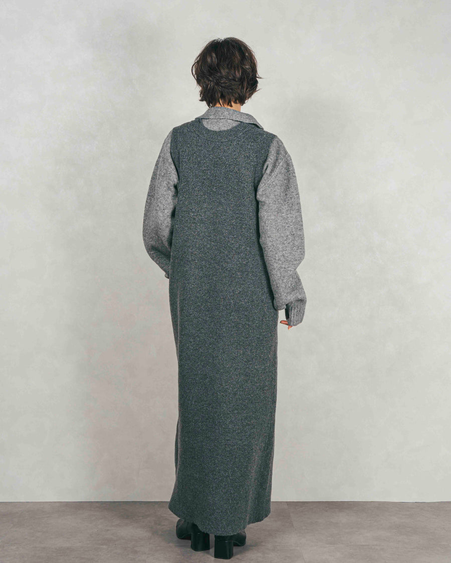 ［SET］プードルボアZipショートコート+メランジKnitロングワンピース（2SET）