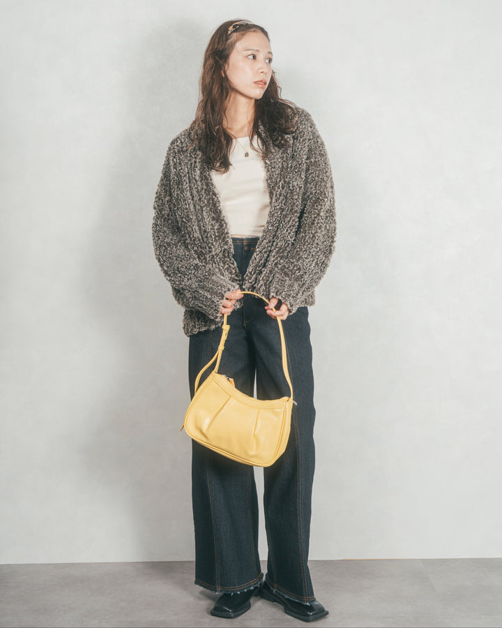 ［SET］ファーニットLuxeカーデコート+センターシーム リラックスワイドデニム（2SET）