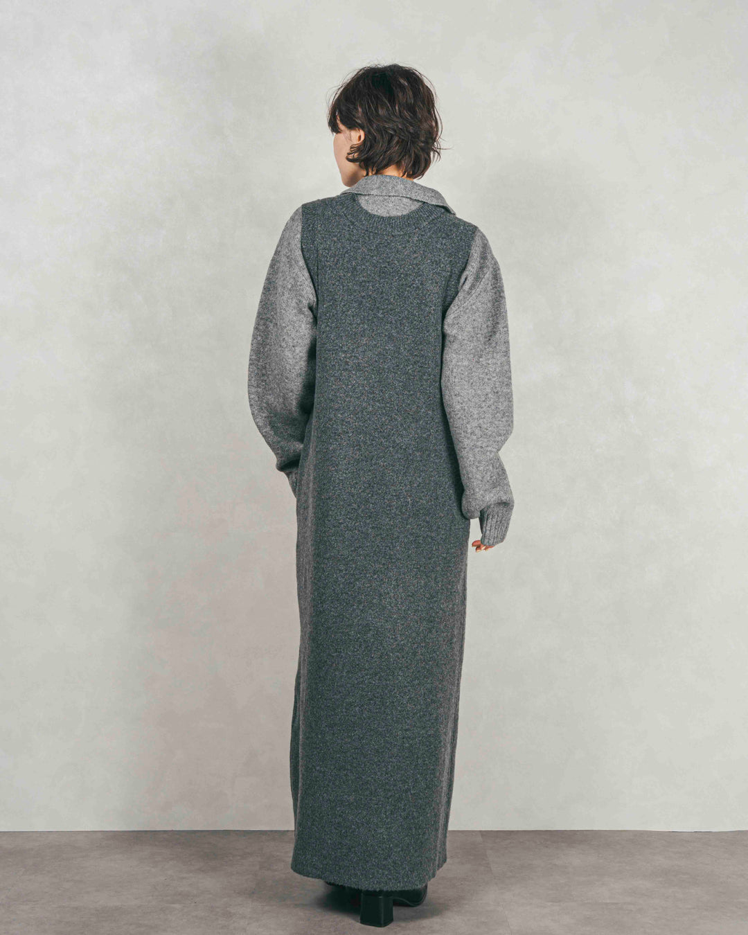 メランジKnitロングワンピース (CHARCOAL GRAY)