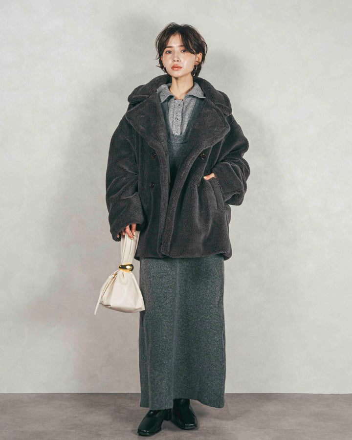 ［SET］テディボア Middleコート+メランジKnitロングワンピース（2SET）