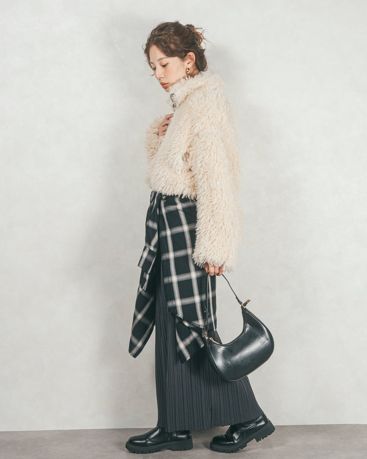 ［SET］プードルボアZipショートコート+プリーツNarrowロングスカート（2SET）