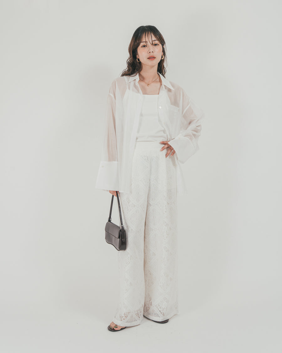 ［SET］Clear Sheer オーバーシャツ + Blockレース　ストレートパンツ（2SET）