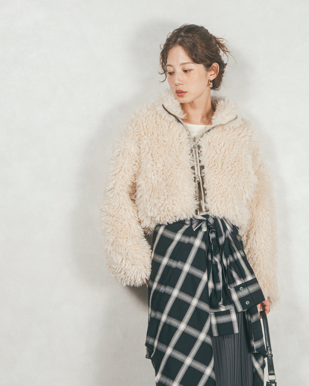 ［SET］プードルボアZipショートコート+プリーツNarrowロングスカート（2SET）