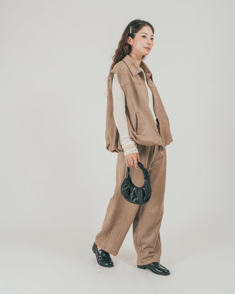 ［SET］スウェードライク Zipベスト + スウェードライク Curveパンツ（2SET）