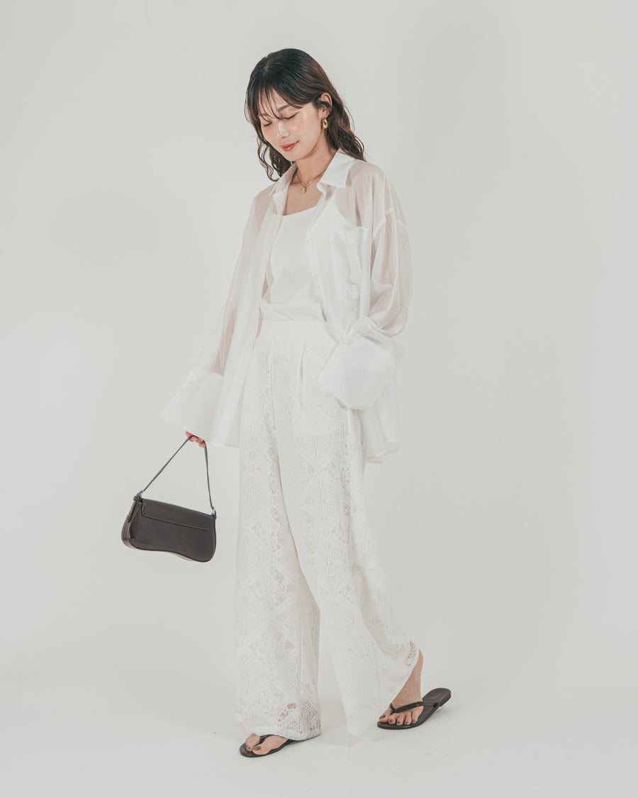 ［SET］Clear Sheer オーバーシャツ + Blockレース　ストレートパンツ（2SET）