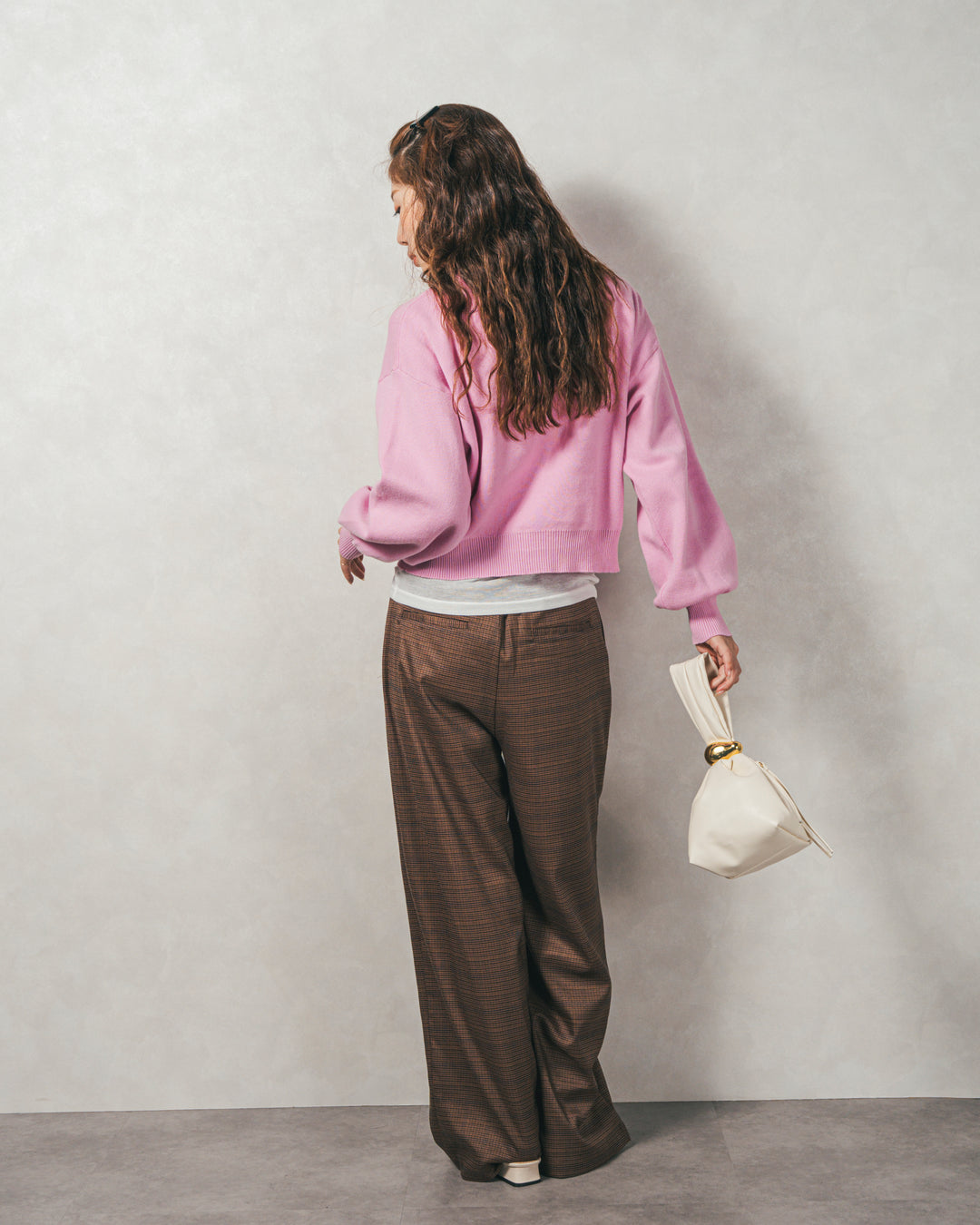 ［SET］スウェットライクロゴ刺繍ニット+Effortless チェックジャケット+Effortless チェックタックパンツ（3SET）