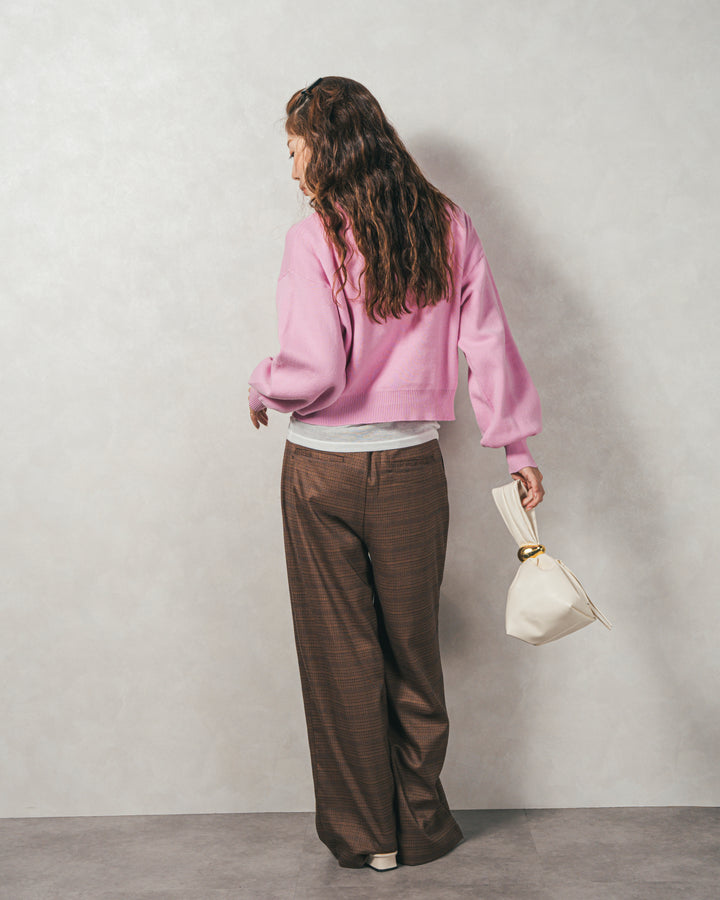 ［SET］スウェットライクロゴ刺繍ニット+Effortless チェックジャケット+Effortless チェックタックパンツ（3SET）