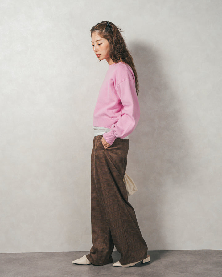 ［SET］スウェットライクロゴ刺繍ニット+Effortless チェックジャケット+Effortless チェックタックパンツ（3SET）