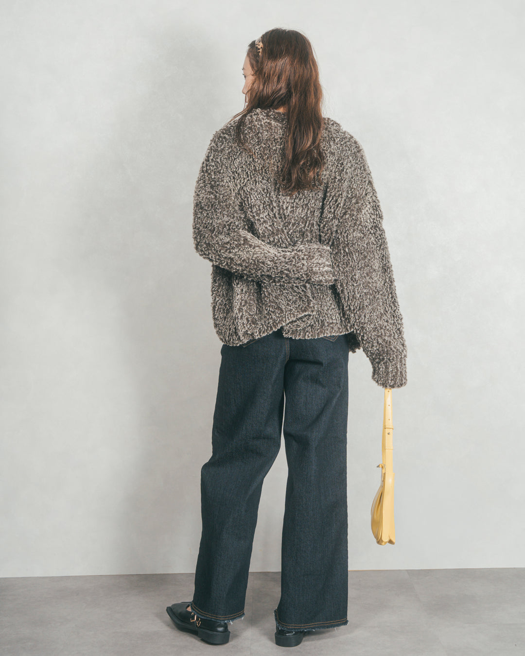 ［SET］ファーニットLuxeカーデコート+センターシーム リラックスワイドデニム（2SET）