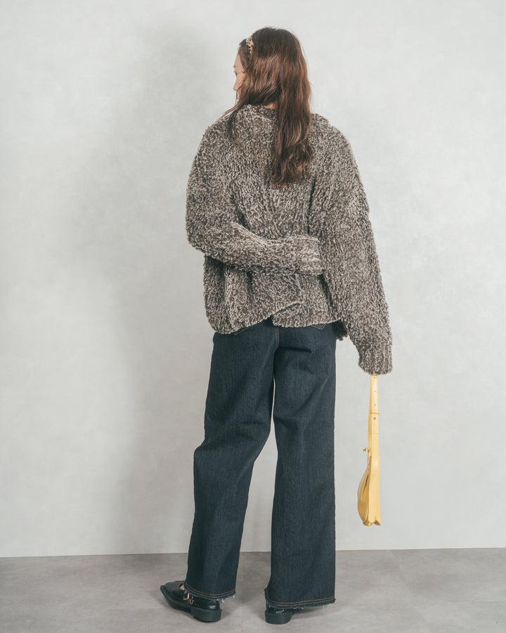 ［SET］ファーニットLuxeカーデコート+センターシーム リラックスワイドデニム（2SET）