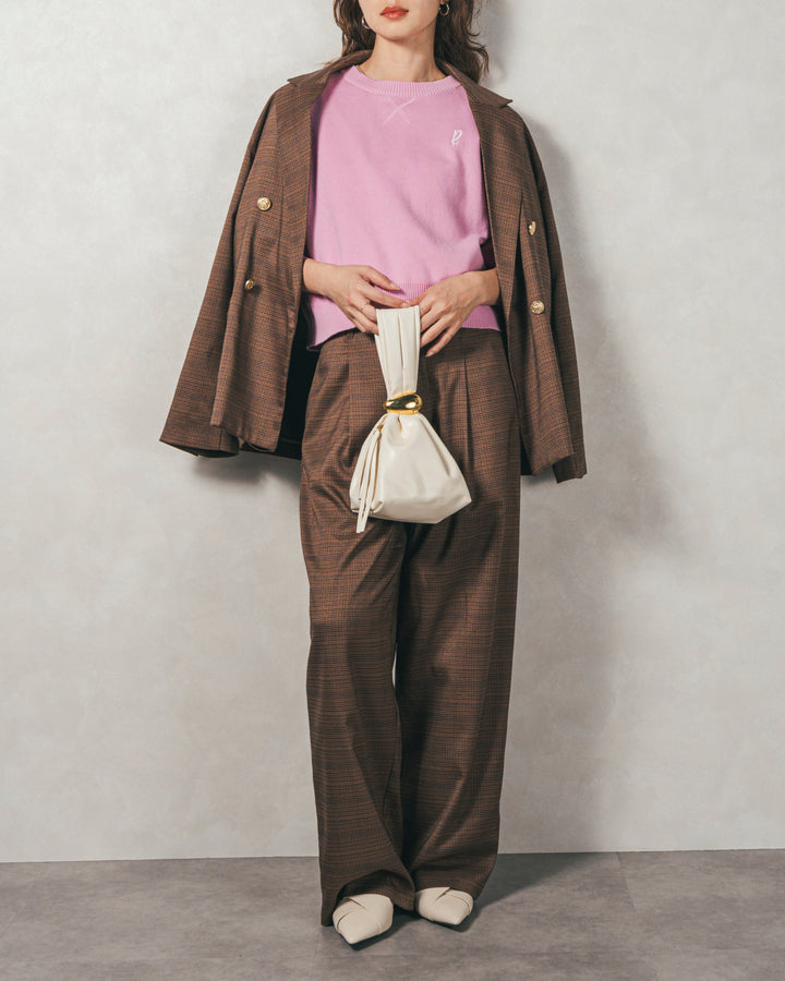 ［SET］スウェットライクロゴ刺繍ニット+Effortless チェックジャケット+Effortless チェックタックパンツ（3SET）