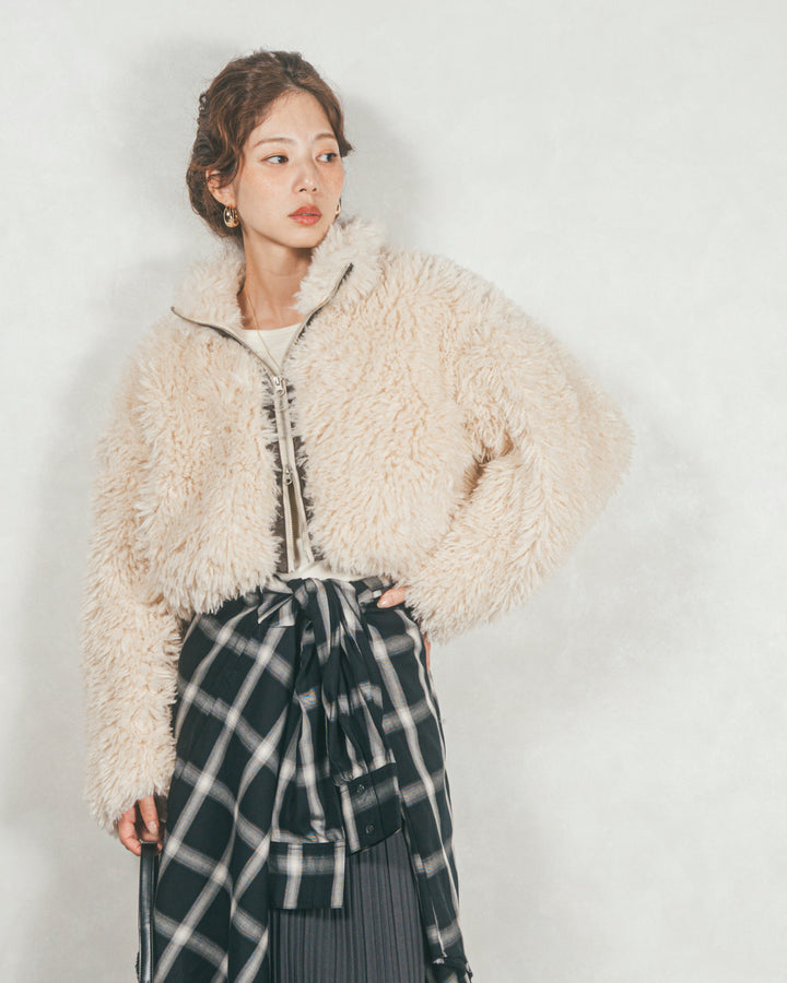 ［SET］プードルボアZipショートコート+プリーツNarrowロングスカート（2SET）