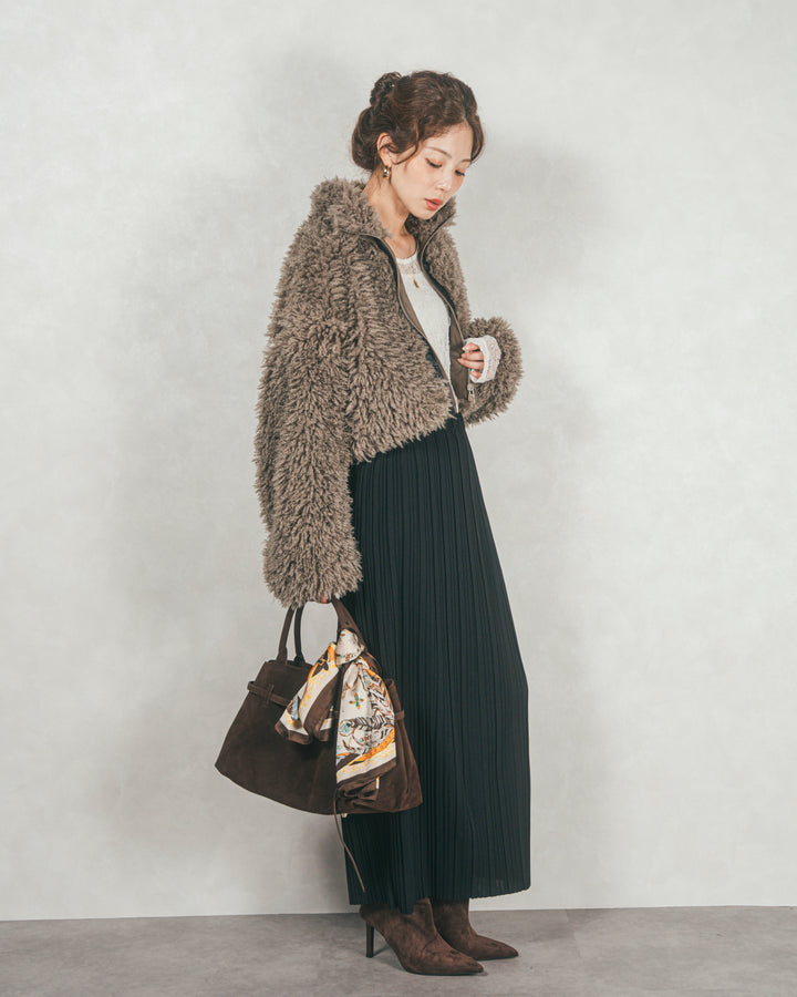 プードルボアZipショートコート (GREIGE)