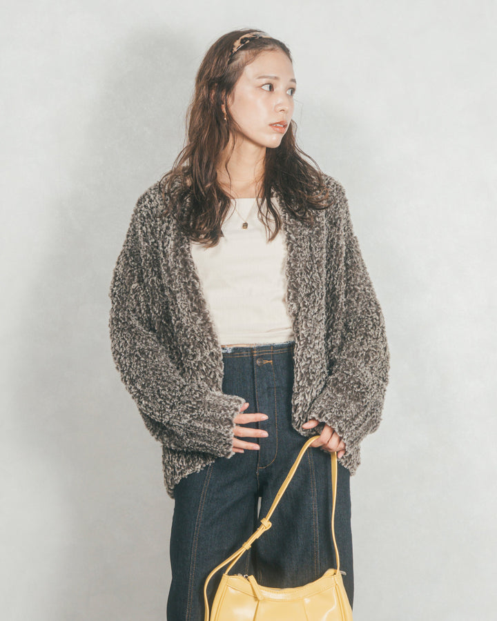 ［SET］ファーニットLuxeカーデコート+センターシーム リラックスワイドデニム（2SET）