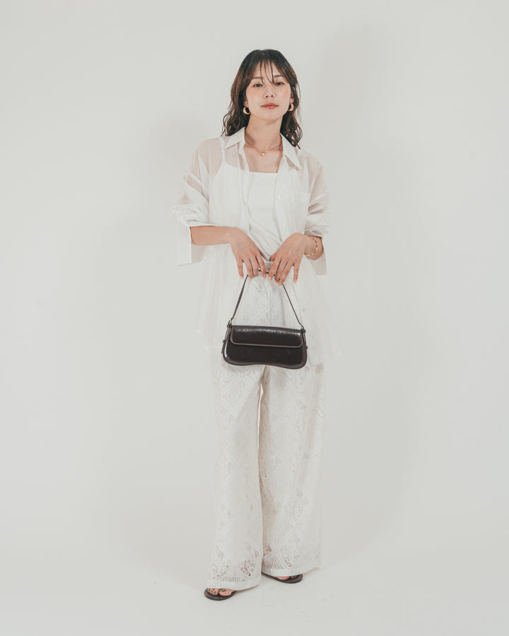 ［SET］Clear Sheer オーバーシャツ + Blockレース　ストレートパンツ（2SET）