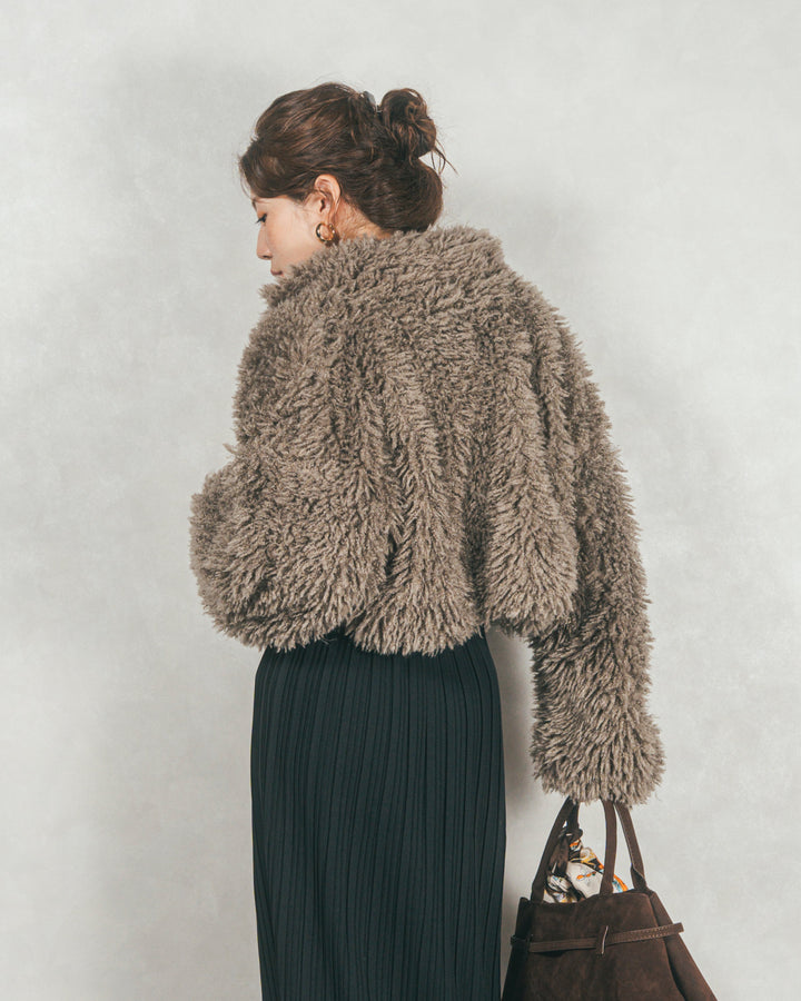 プードルボアZipショートコート (GREIGE)