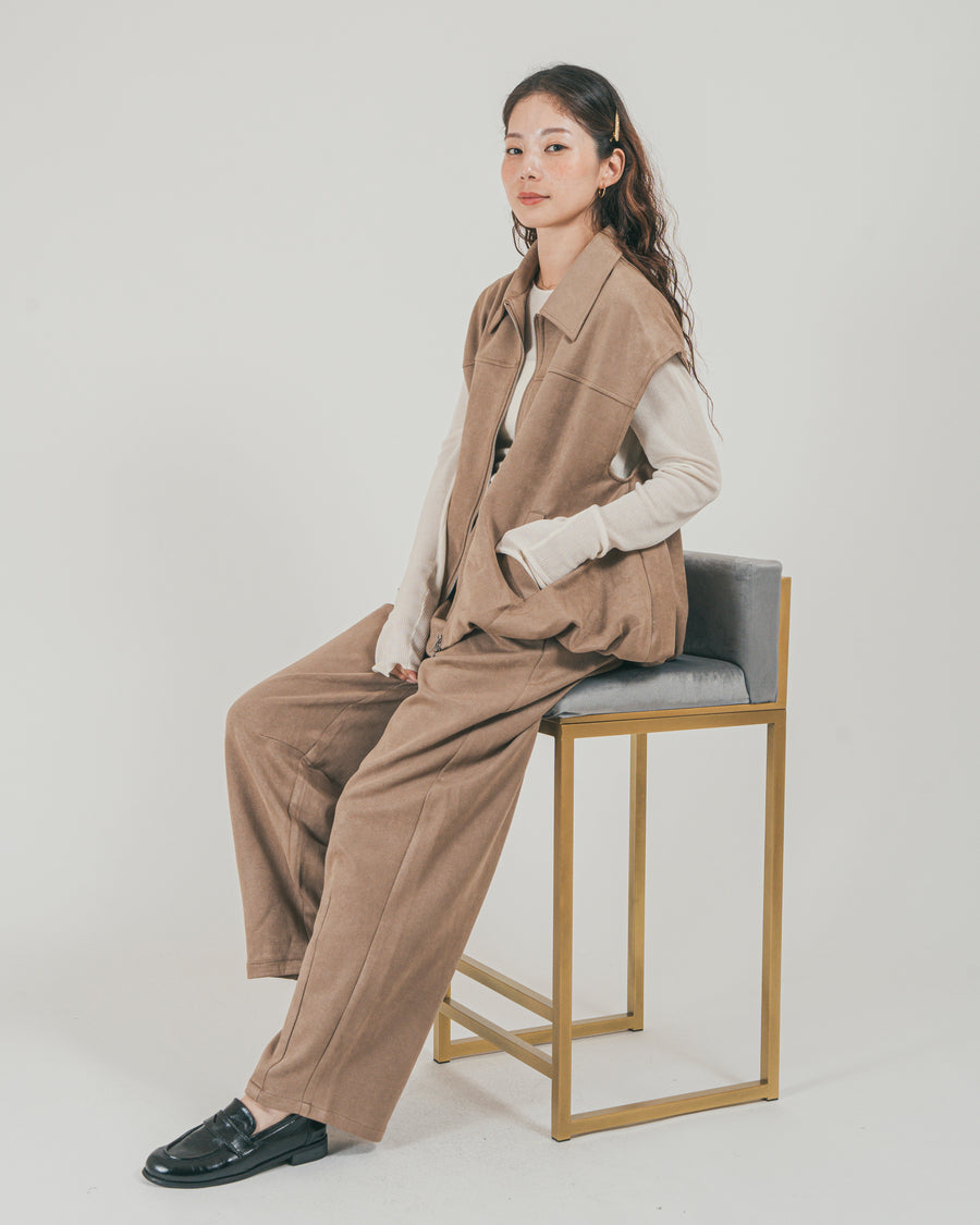 ［SET］スウェードライク Zipベスト + スウェードライク Curveパンツ（2SET）