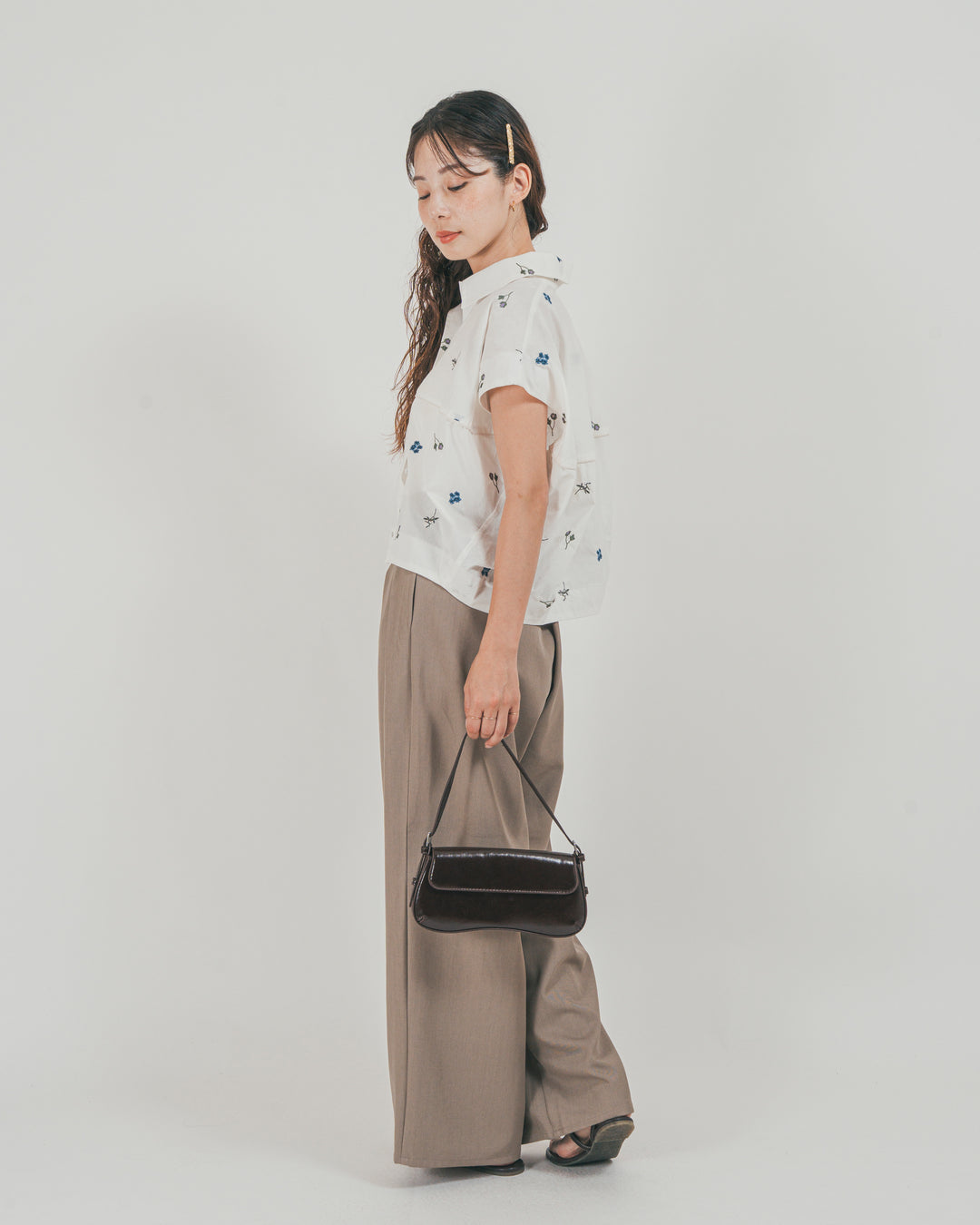 ダブルタック ハイウエストワイドパンツ