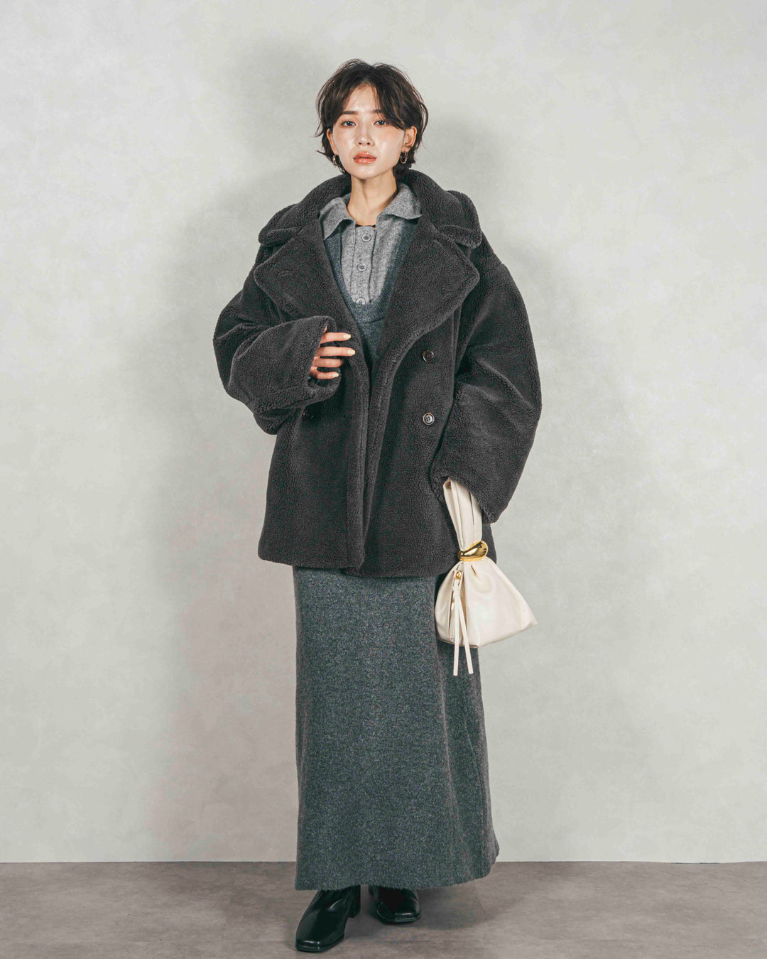 ［SET］テディボア Middleコート+メランジKnitロングワンピース（2SET）