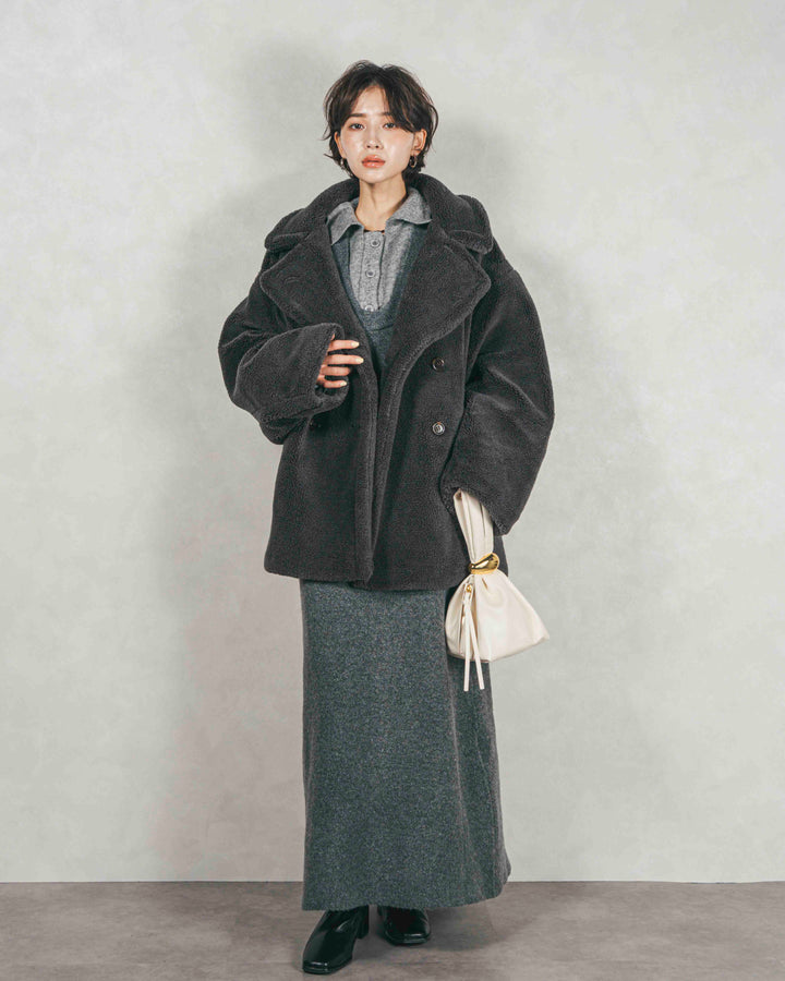 ［SET］テディボア Middleコート+メランジKnitロングワンピース（2SET）