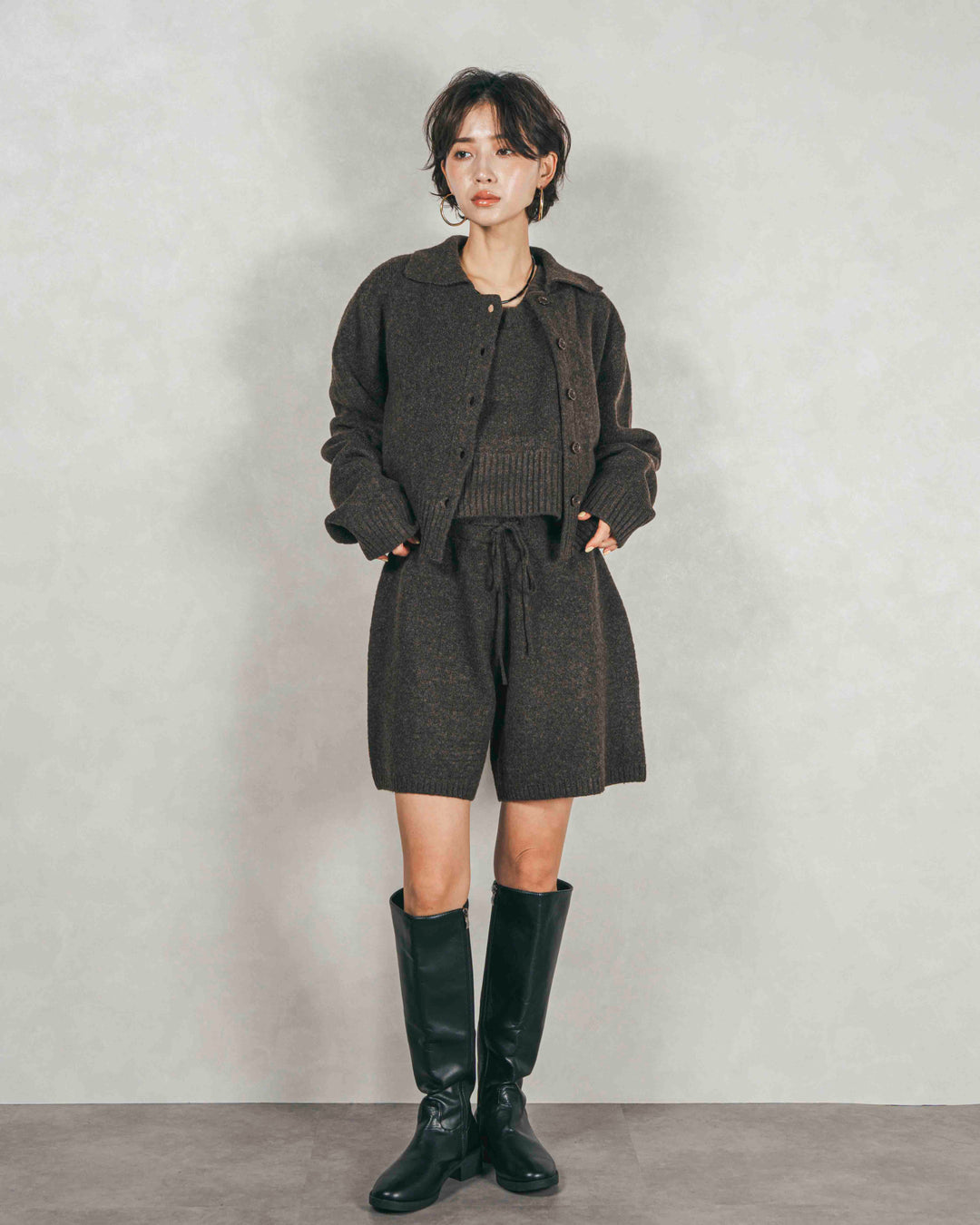 Cloudyメランジハーフパンツ (BROWN)