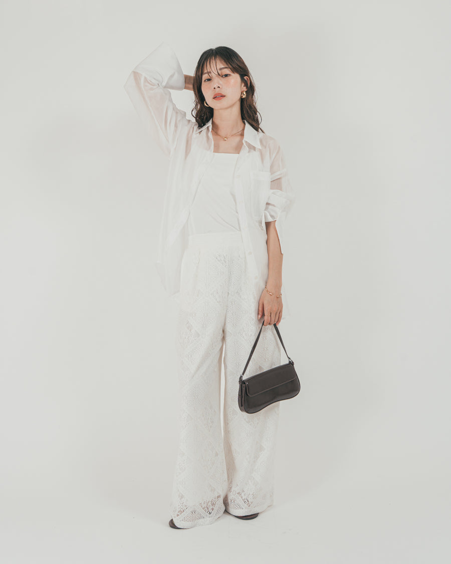 ［SET］Clear Sheer オーバーシャツ + Blockレース　ストレートパンツ（2SET）
