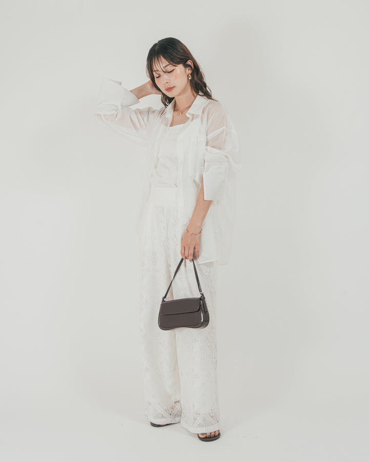 ［SET］Clear Sheer オーバーシャツ + Blockレース　ストレートパンツ（2SET）